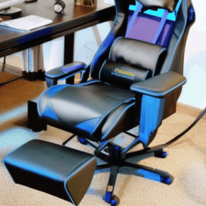 A gaming chair with footrest