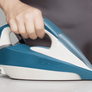 A woman holding an iron