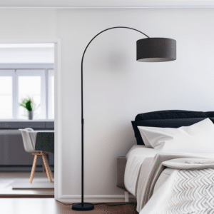 Beautiful floor lamp installed beside the bed