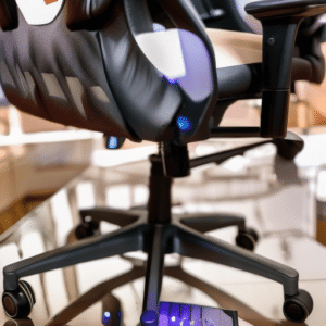 Close up look at a gaming chair's seat and legs