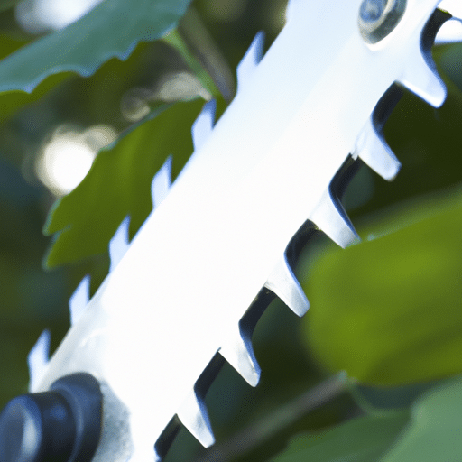 A close up look at the blade of a hedge trimmer