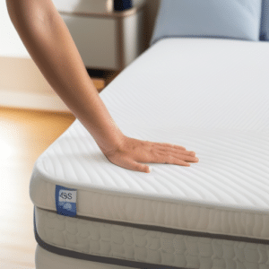 A hand checking the mattress topper