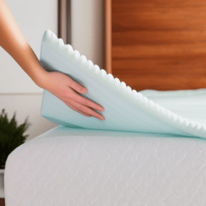 A hand placing the mattress topper