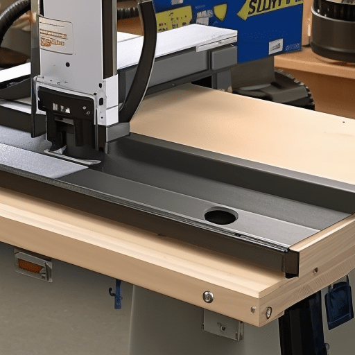A high-capacity router table inside a workshop
