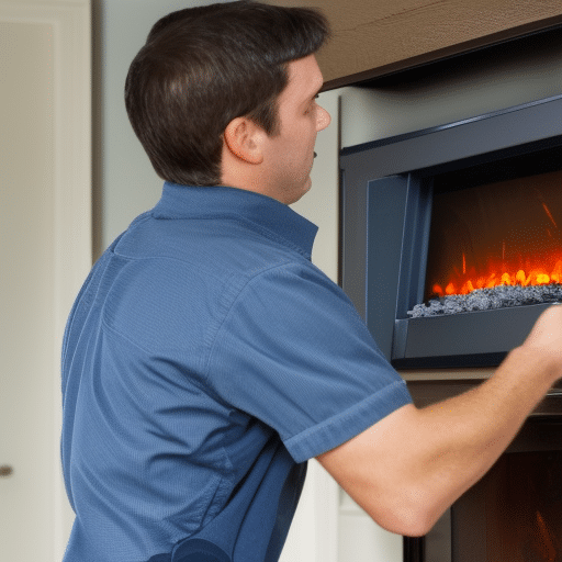A man removing an electric fire from its frame