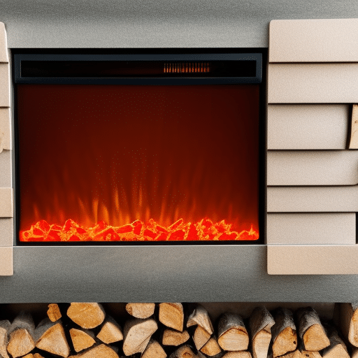 A modern fireplace with pieces of wood underneath
