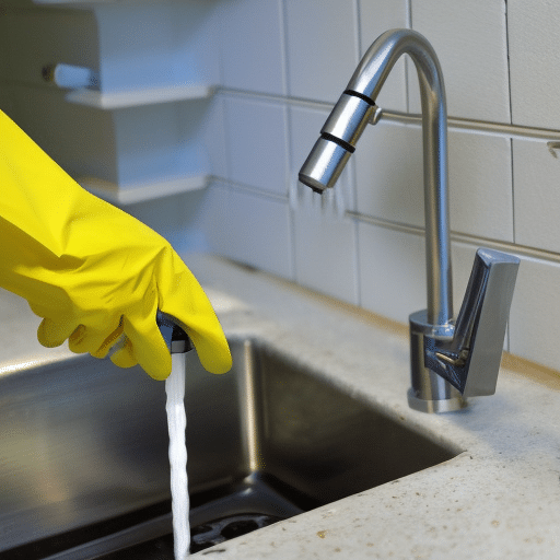 Cleaning the water tap in the kitchen