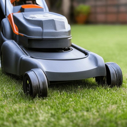 Close-up look at an old electric lawnmower