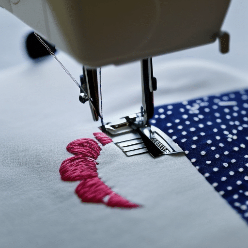 Close up look at embroidery using a sewing machine