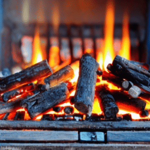 Close up look at the debris inside an electric fireplace