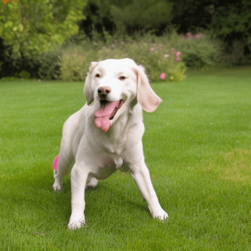 Dog walking around the lawn