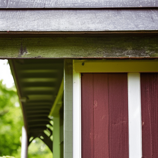 Early signs of decaying wooden parts of a garden shed
