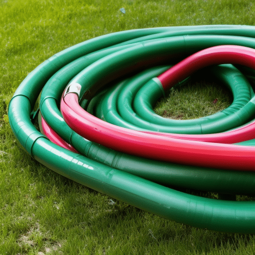 Green and red garden hose