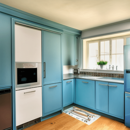 Kitchen walls and cabinets painted with masonry paint