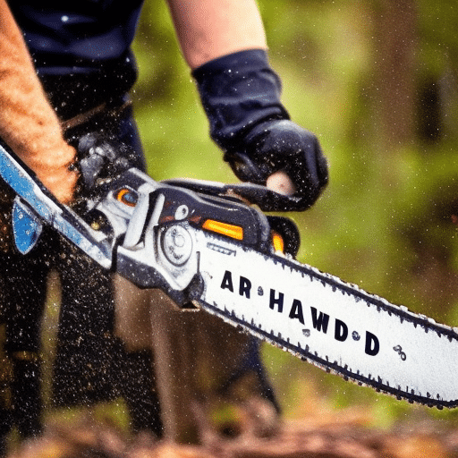 Man using a chainsaw to cut wood