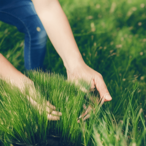 Pulling some grass from the garden