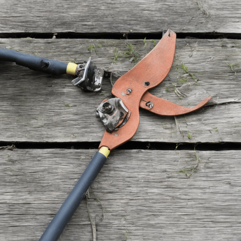 Rusty secateurs on the table