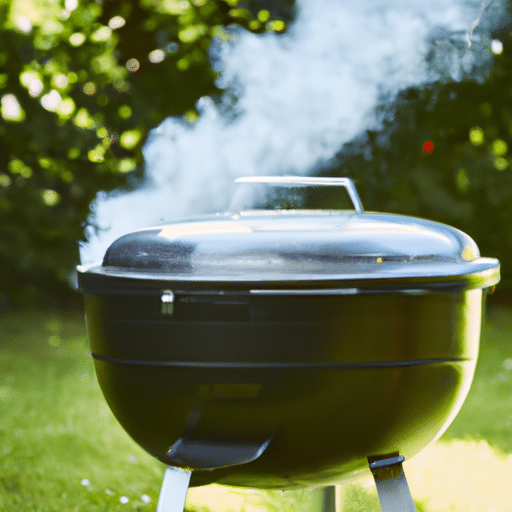 Smoking charcoal bbq at the garden