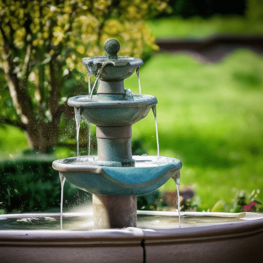 Solar-powered fountain at the backyard