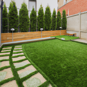 a beautiful garden with fake grass
