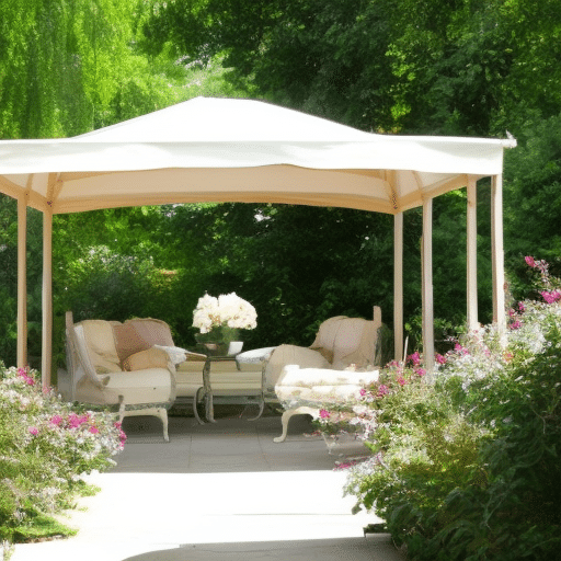a beautiful gazebo with cushion chairs