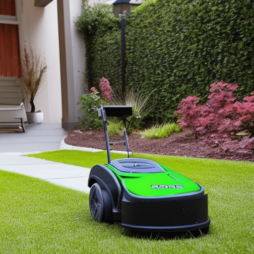 a black and green automower in the lawn