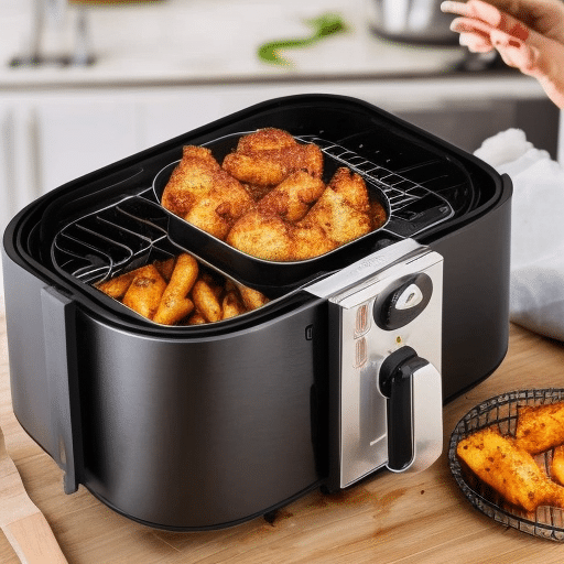 a black appliance with cooked food