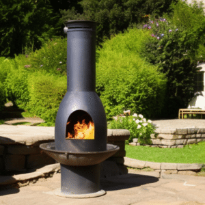 a cast iron chiminea on the concrete