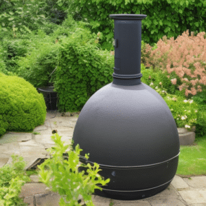 a clay chiminea on the bricks