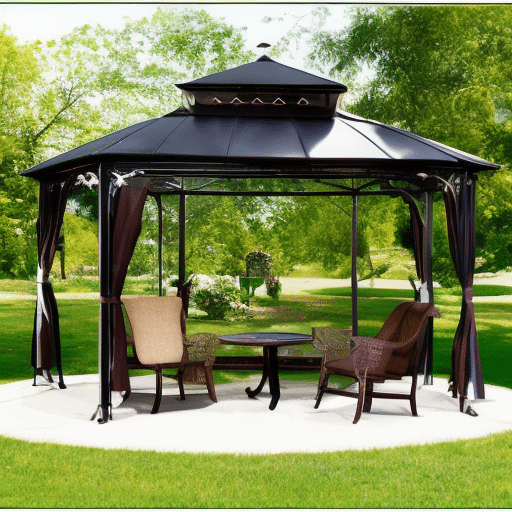 a gazebo with a black roof