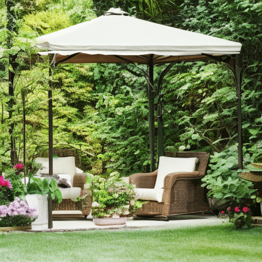a gazebo with rattan chairs