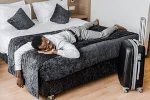 a man tired after travelling