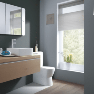 a modern bathroom with a large window