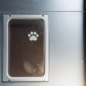 a pet flap with cat paw sign