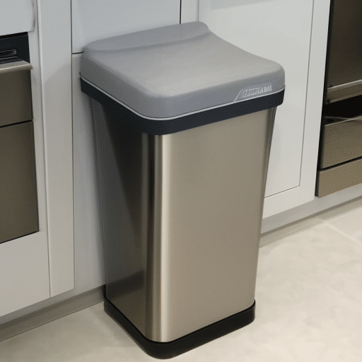 a stainless steel garbage can