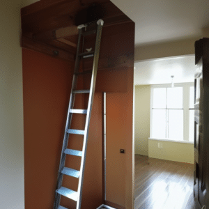 a stainless steel ladder to the attic