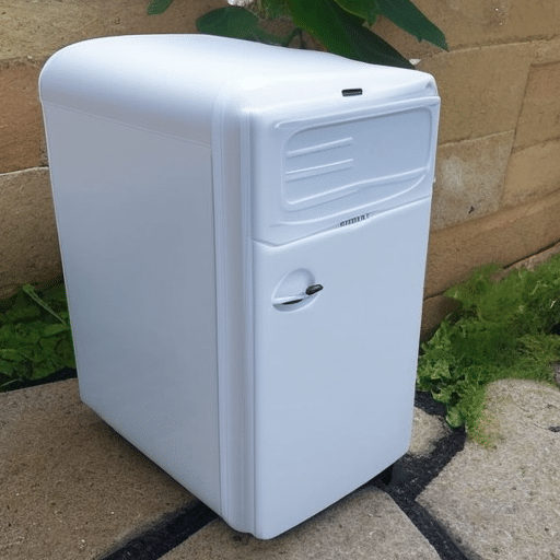 a white appliance on the ground