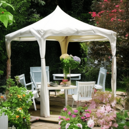 a white canopy with white chairs