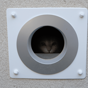 a white pet flap with a round hole