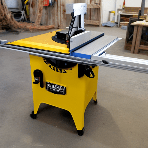 a yellow woodworking device in the workshop