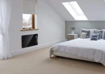an attic room with a heating device