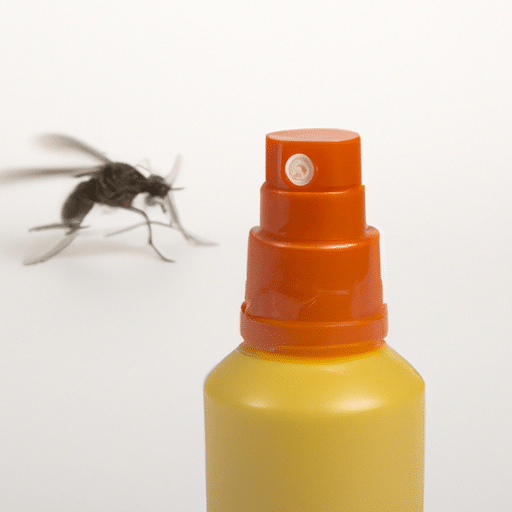 an orange and yellow bottle and an insect