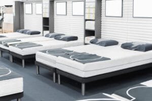 beds and pillows in store