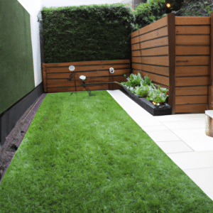 clean fake grass in the backyard