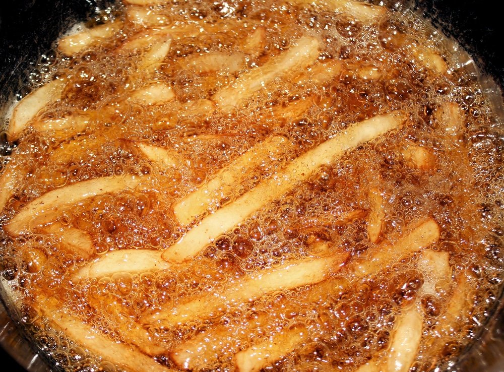 cooking chips in very hot oil