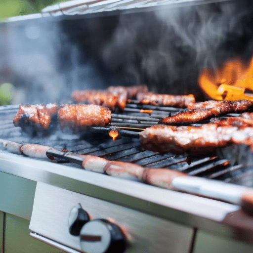 fire comes out of the bbq gas while cooking the meat