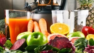 organic fruits and vegetables ready to be juiced