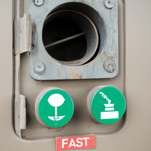 two green buttons in a kitchen unit