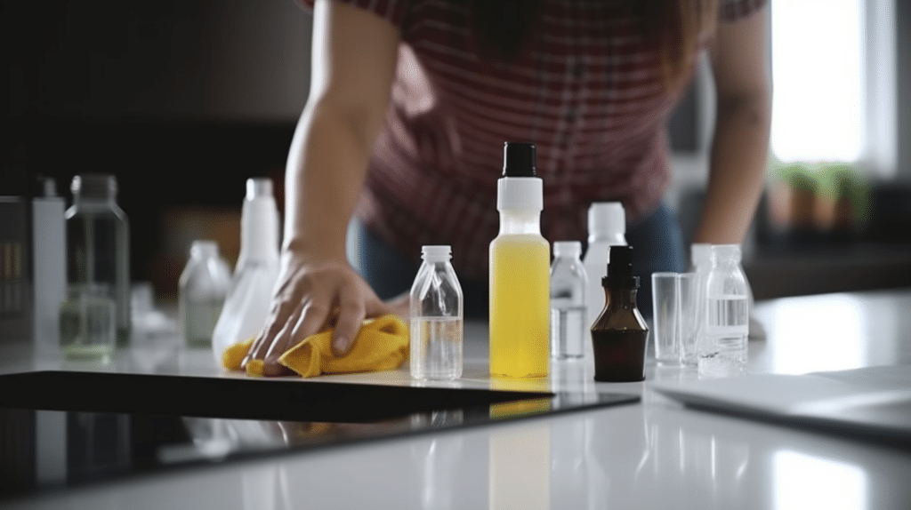 a lady testing an induction hob cleaner