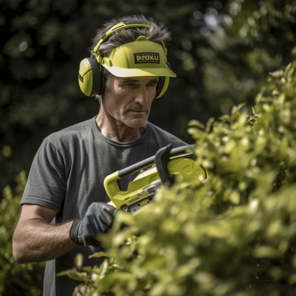 a man operating an overheated hedge trimmer